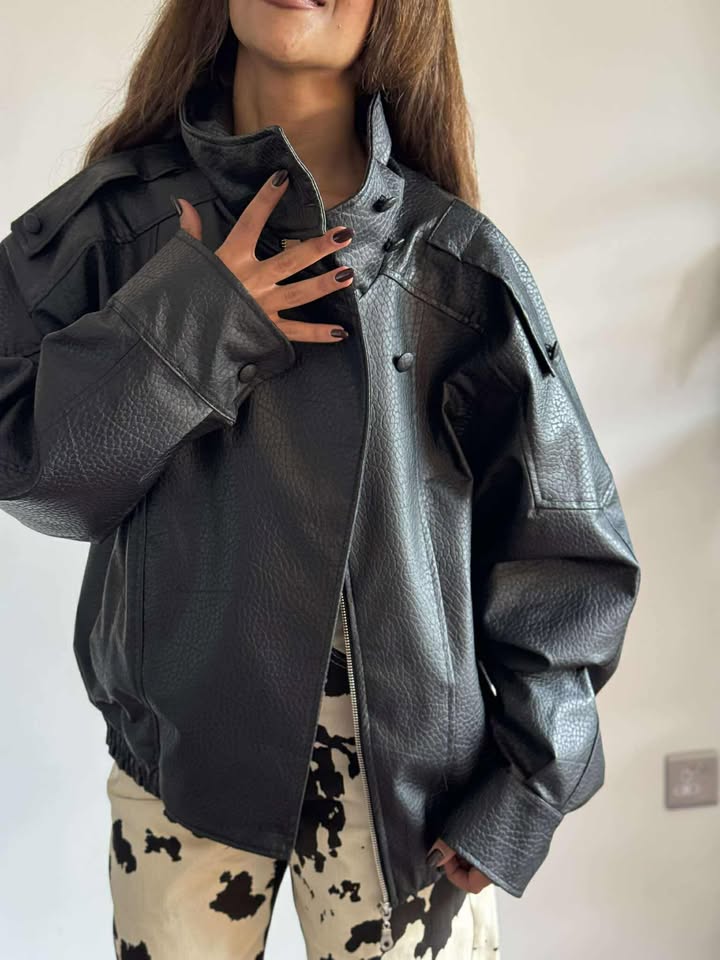 Viral black leather jacket NG416