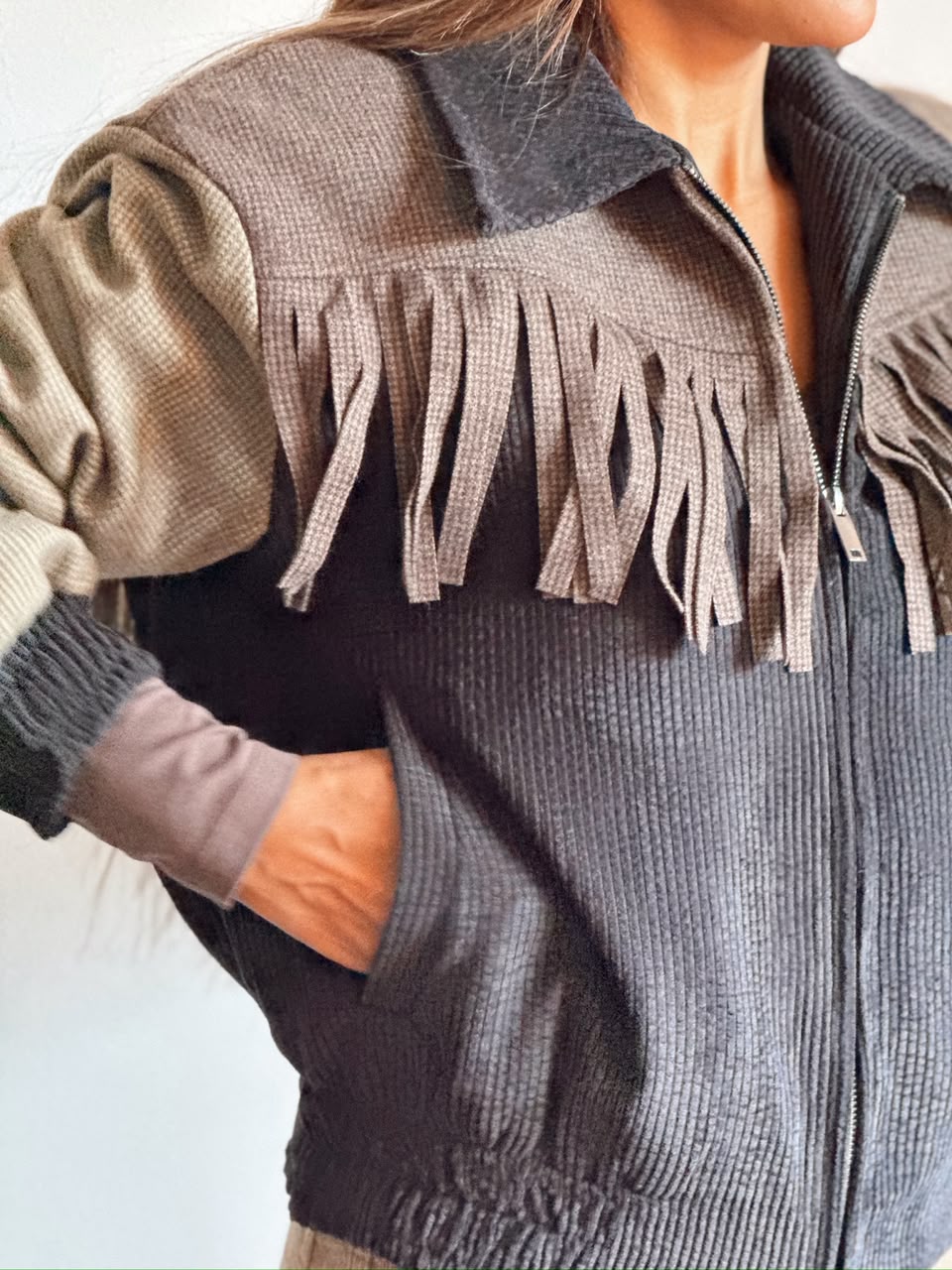 Mocha Fringe Corduroy Jacket
