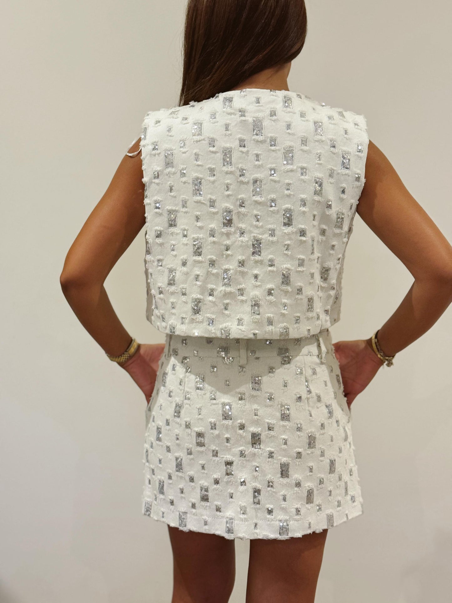 White silver denim set NG308
