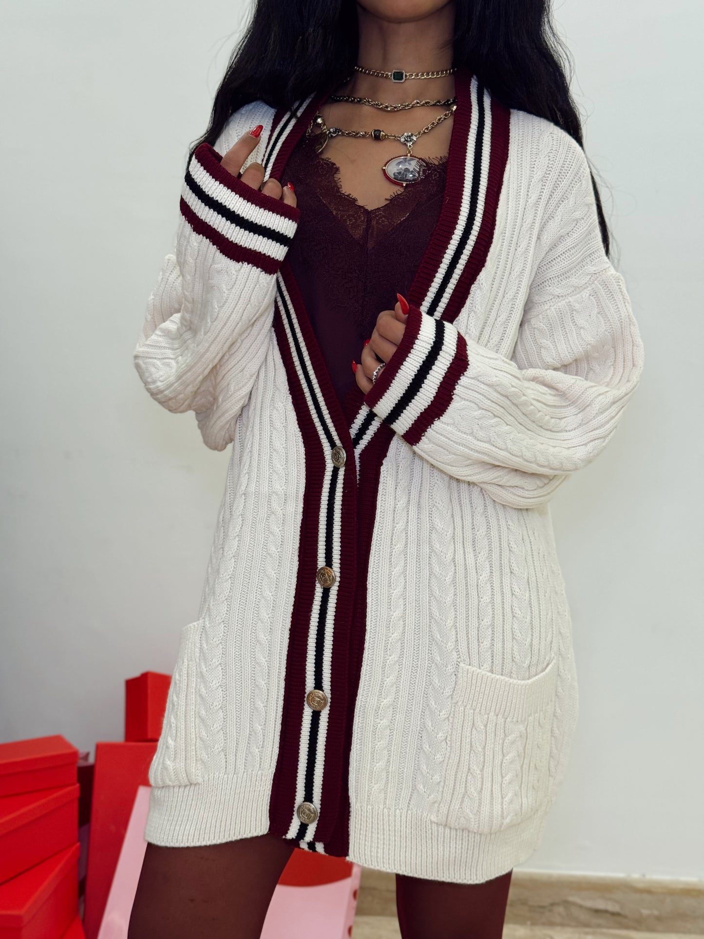 White X burgundy cardigan  NG429