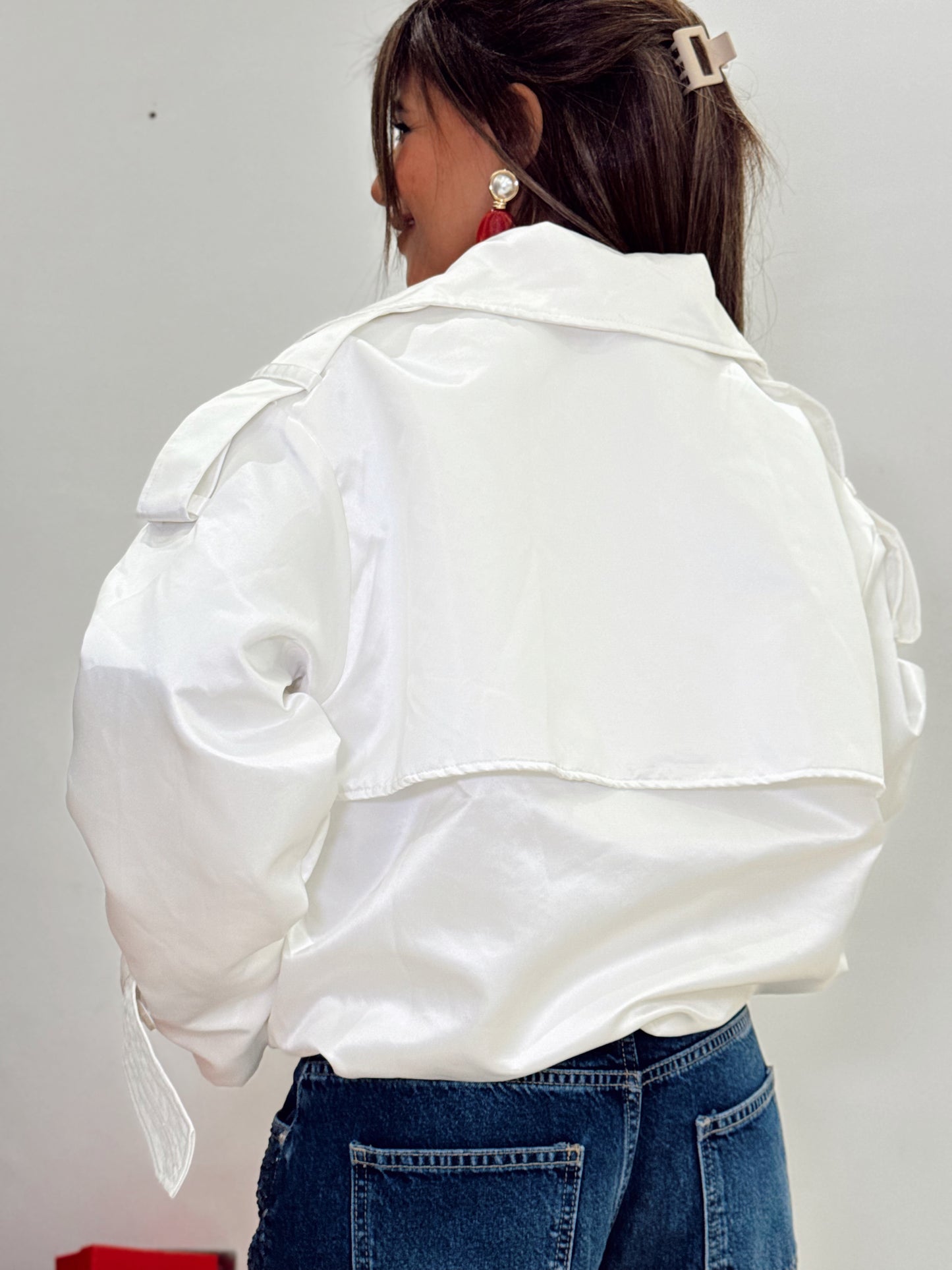 White satin trench jacket  NG505