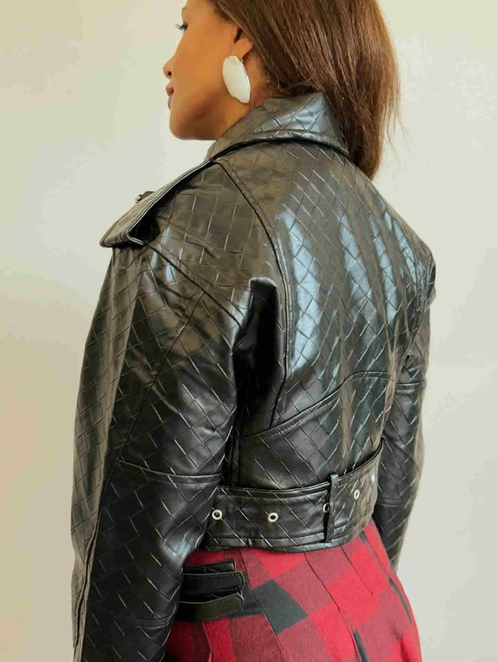 Black leather biker jacket NG403