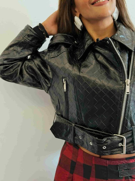 Black leather biker jacket NG403