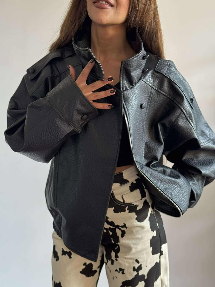 Viral black leather jacket  NG416