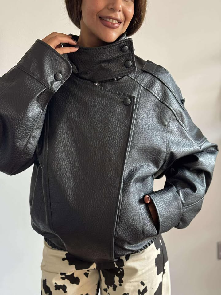 Viral black leather jacket  NG416