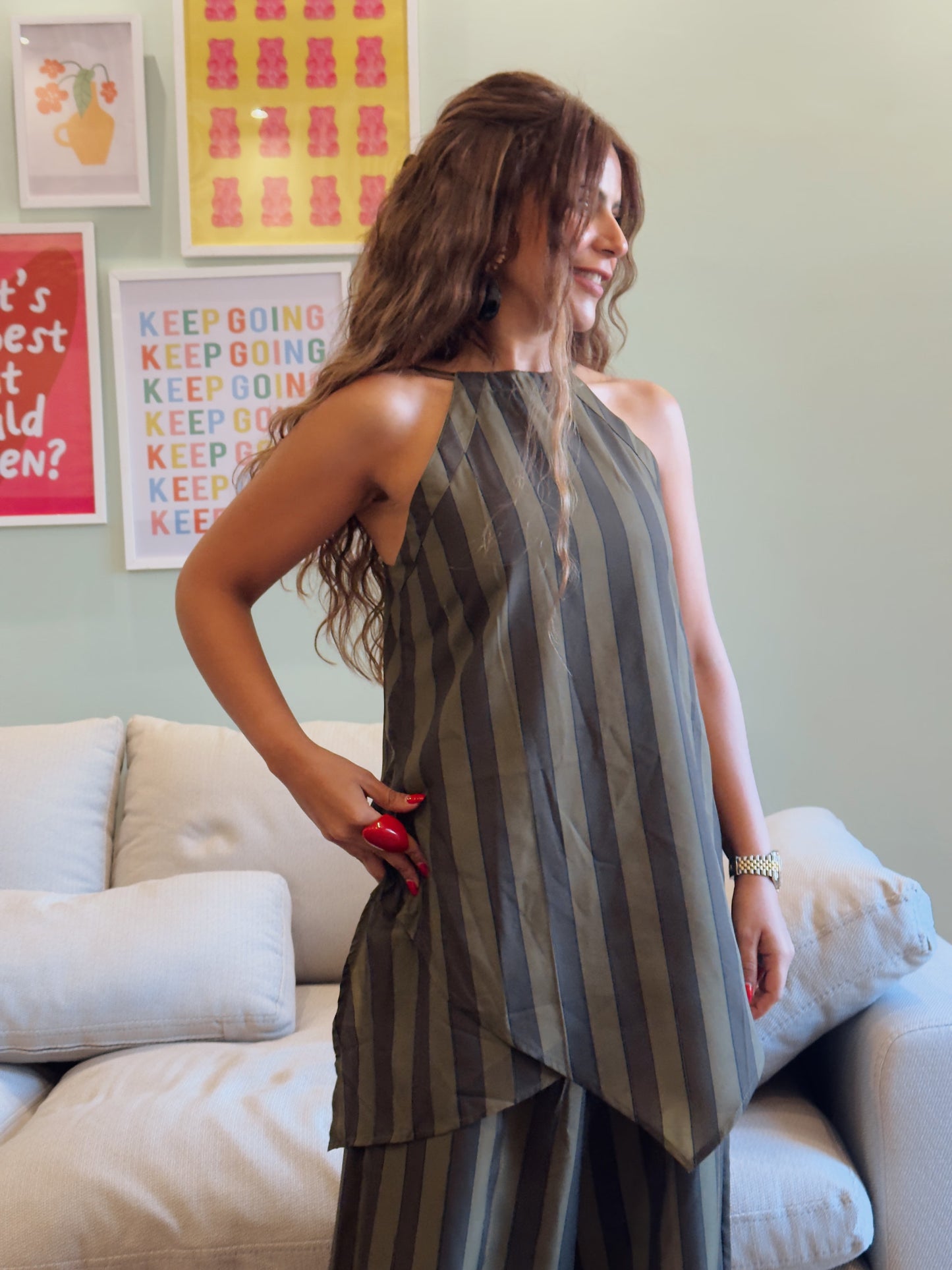 Olive stripe layered set NG541