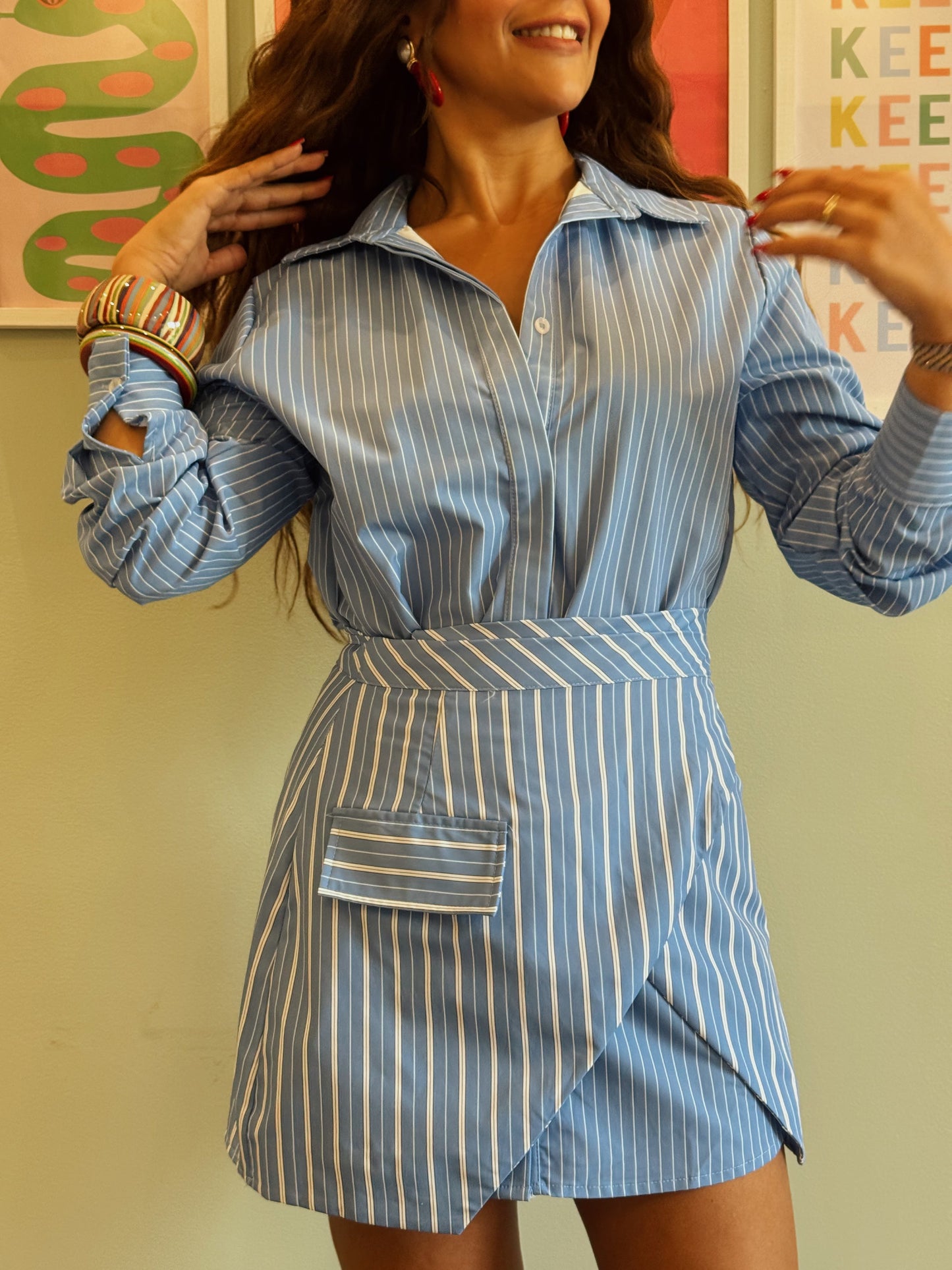 Blue stripe skirt set NG540