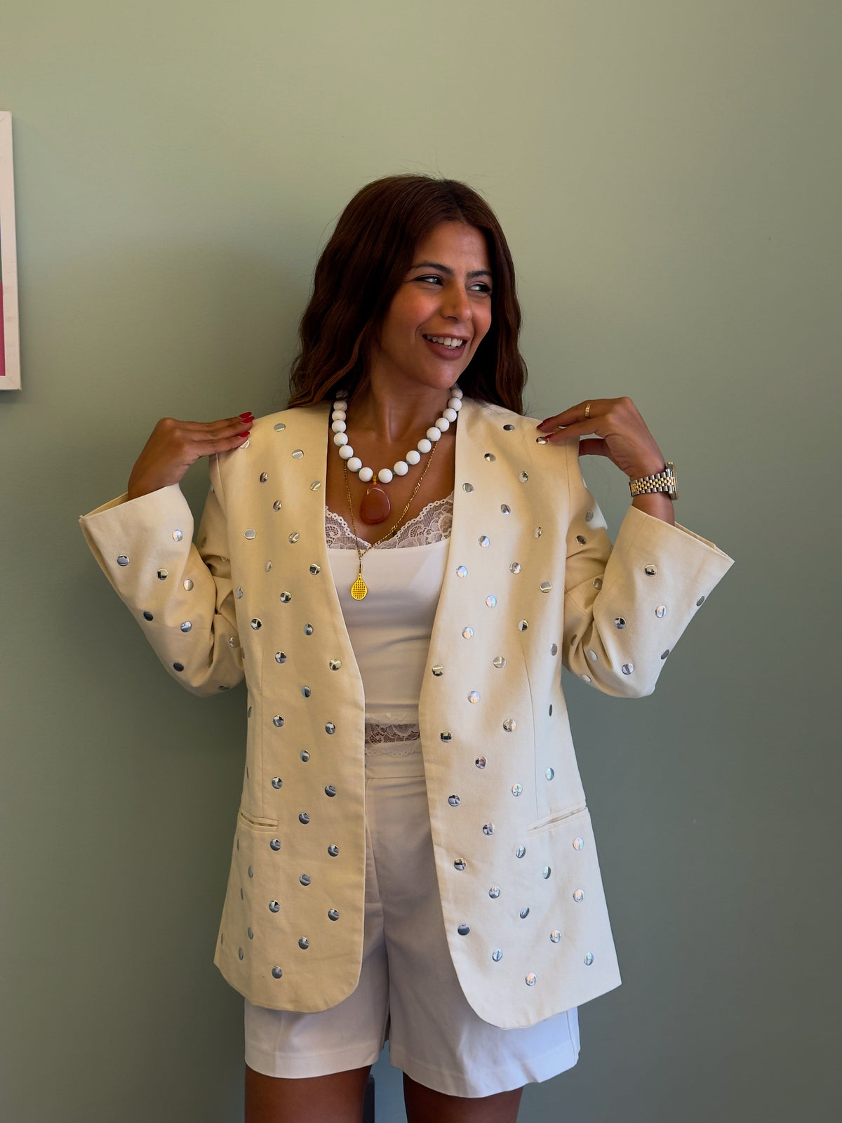 White Studded Blazer