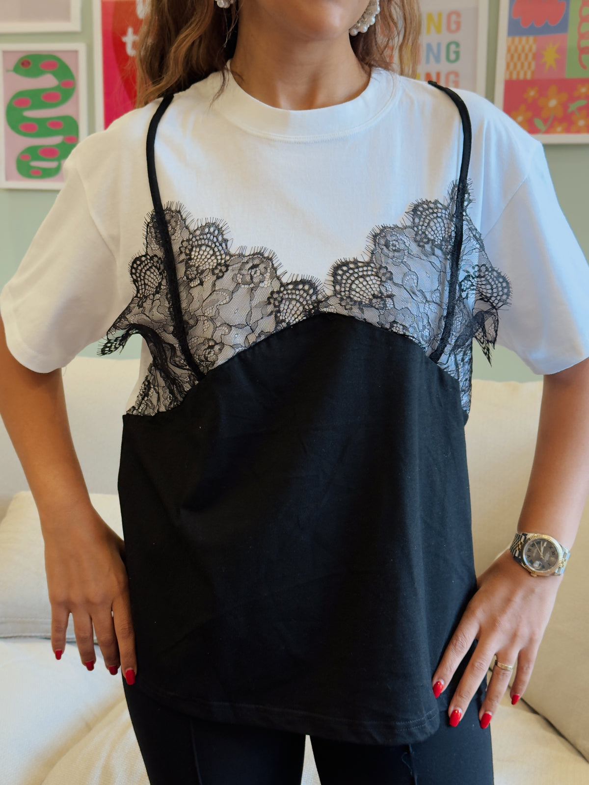 White 2 in 1 Lace T-Shirt Top