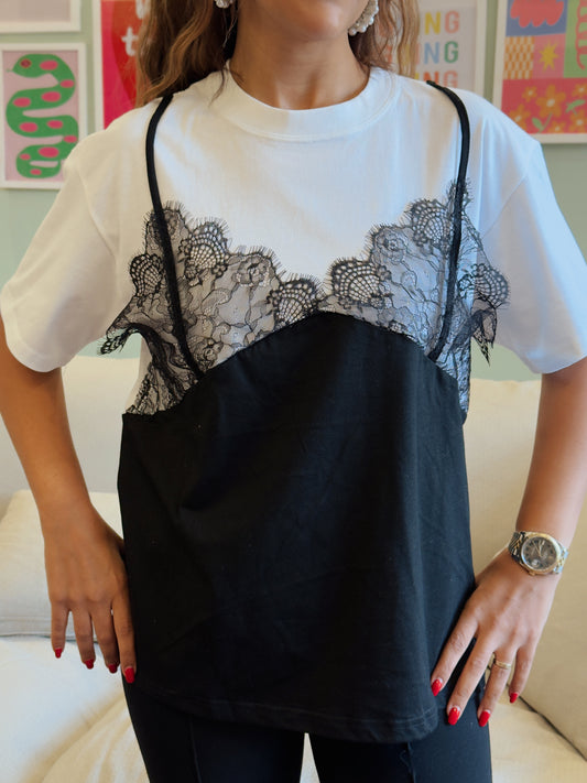 White 2 in 1 Lace T-Shirt Top