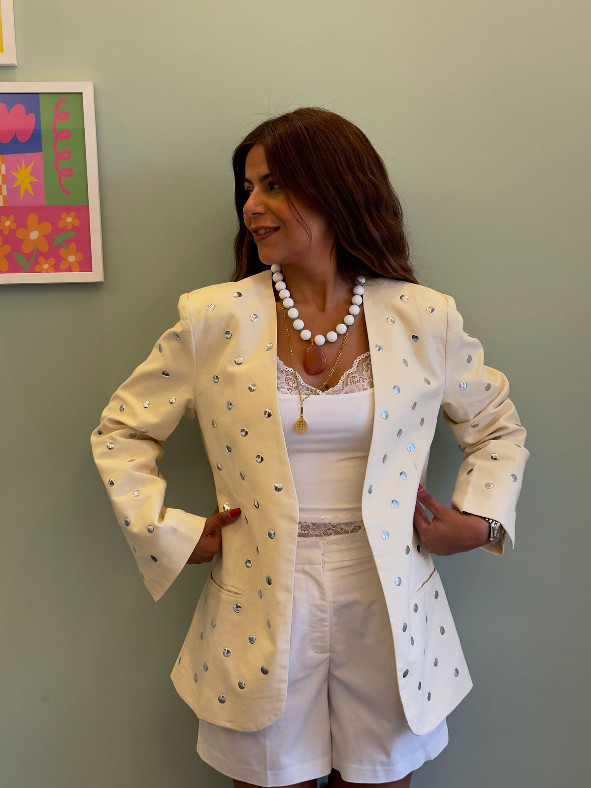White Studded Blazer