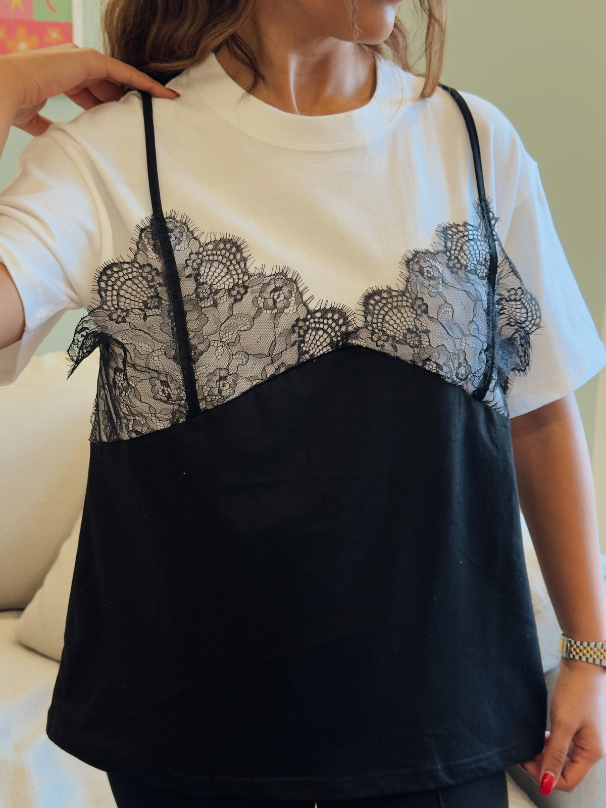 White 2 in 1 Lace T-Shirt Top