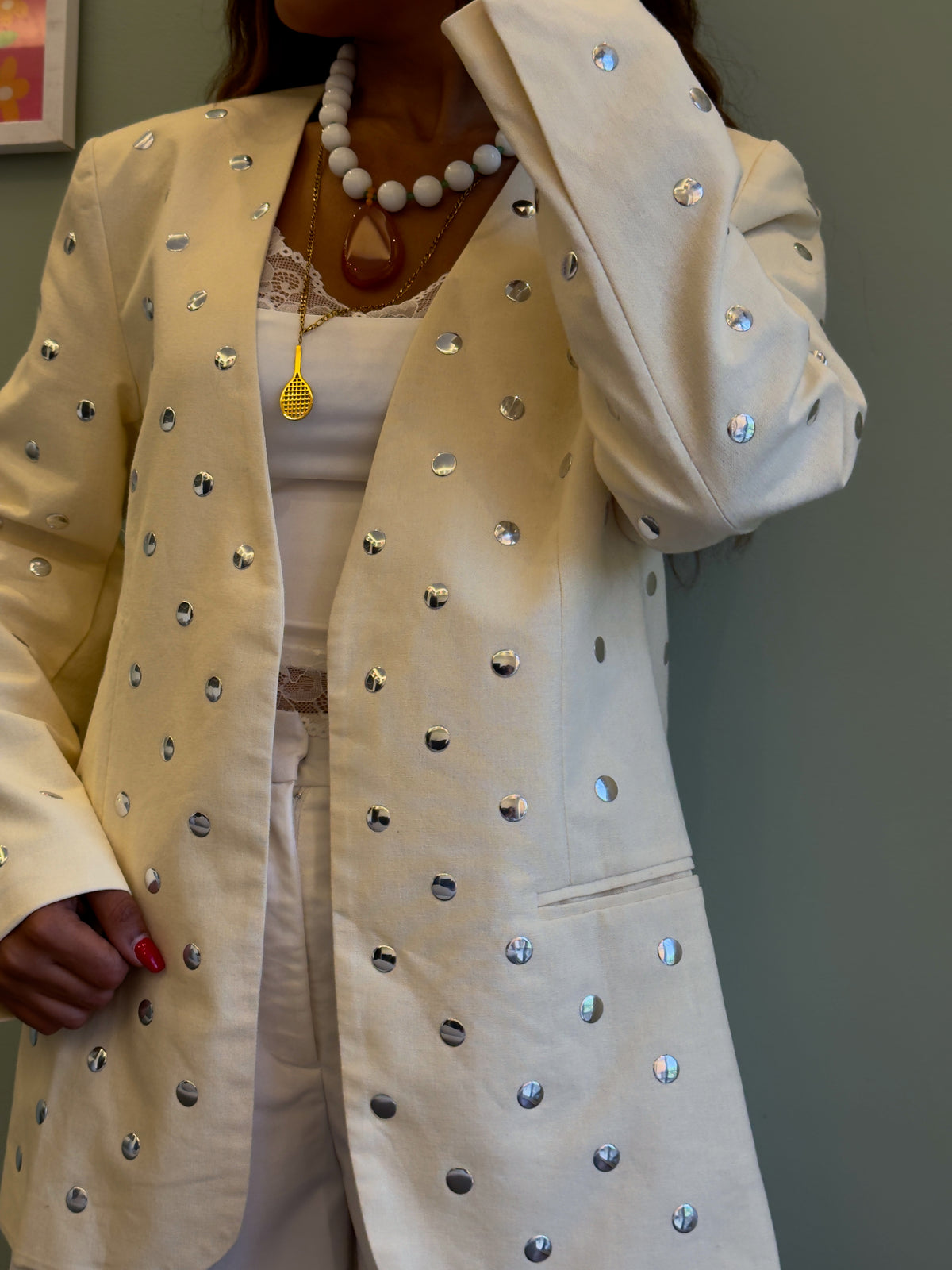 White Studded Blazer