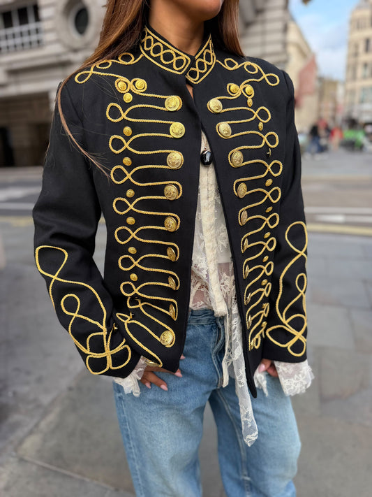 Black Gold Military-Style Braided Jacket