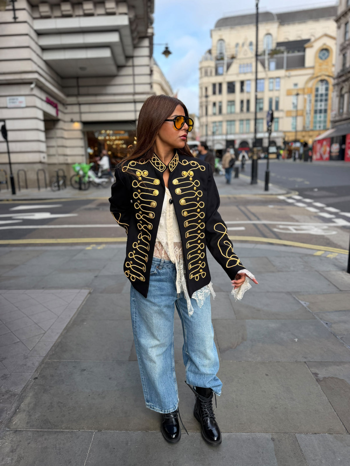 Black Gold Military-Style Braided Jacket