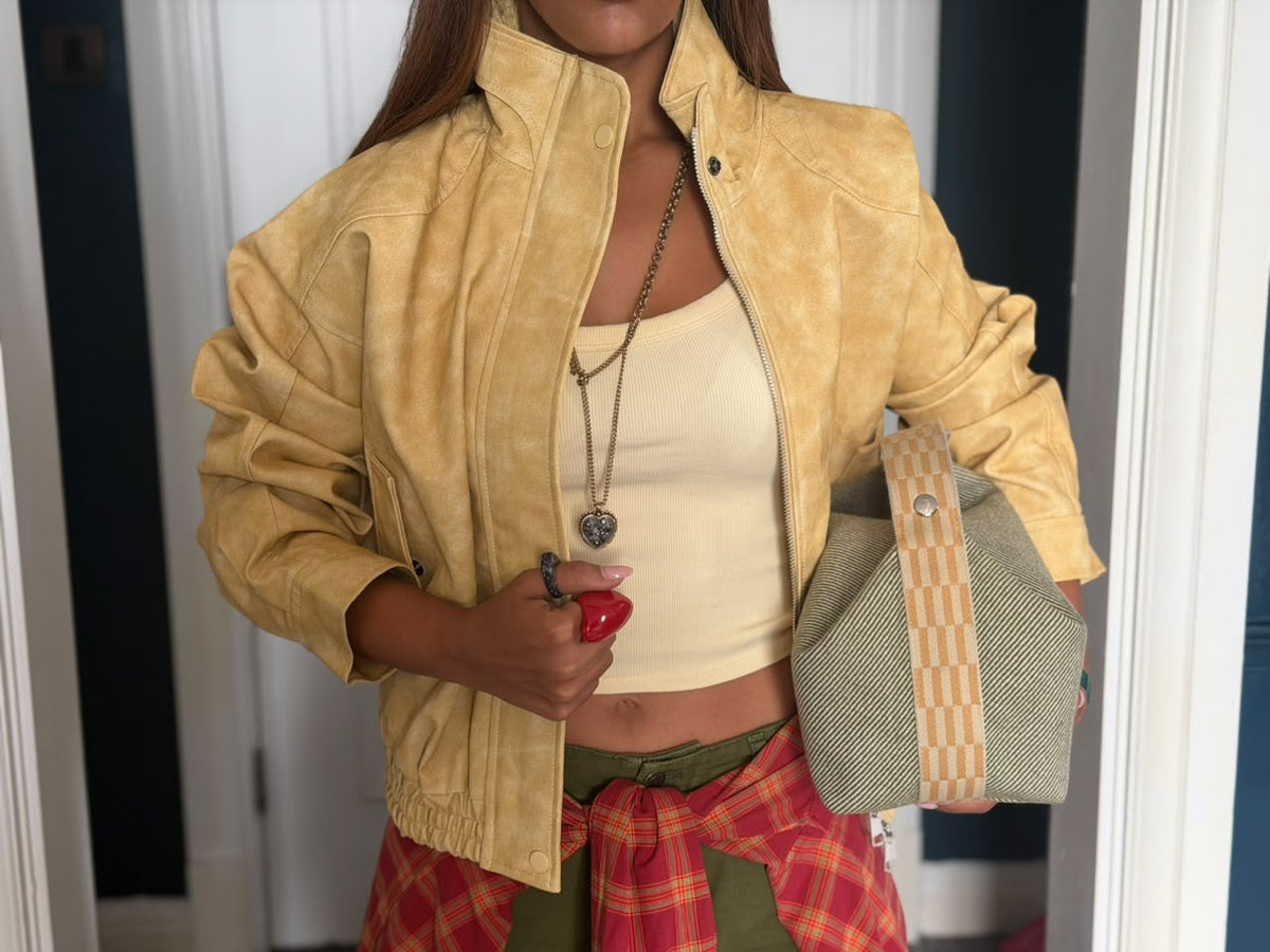 Mustard Vintage-Inspired Leather Jacket