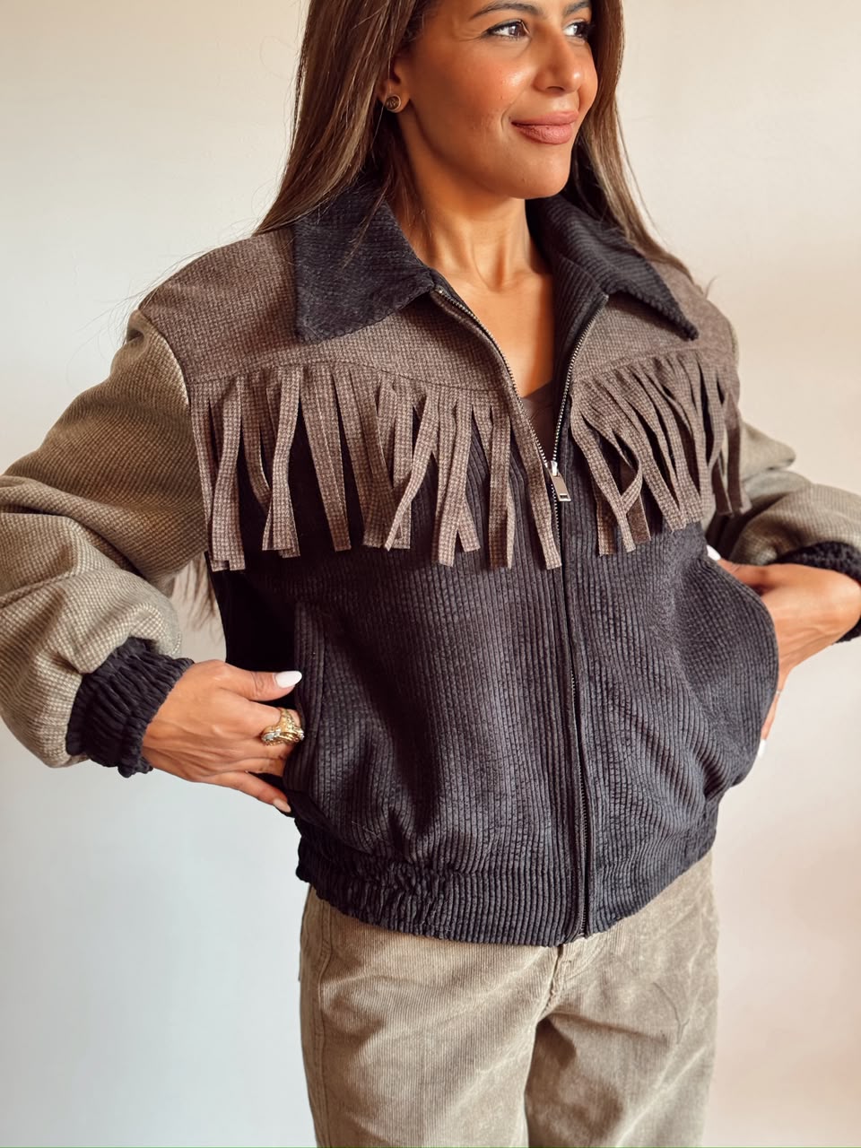 Mocha Fringe Corduroy Jacket