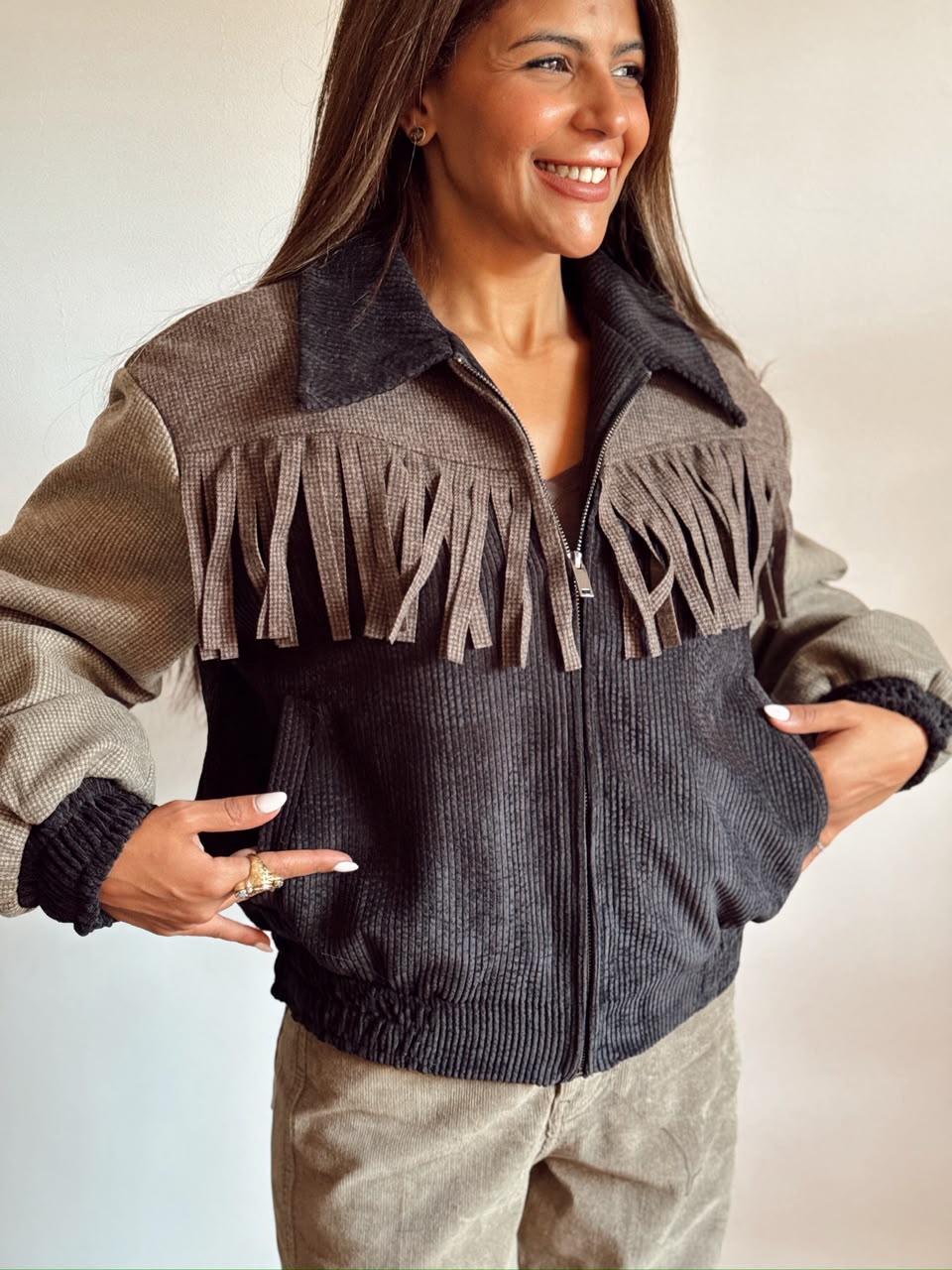 Mocha Fringe Corduroy Jacket