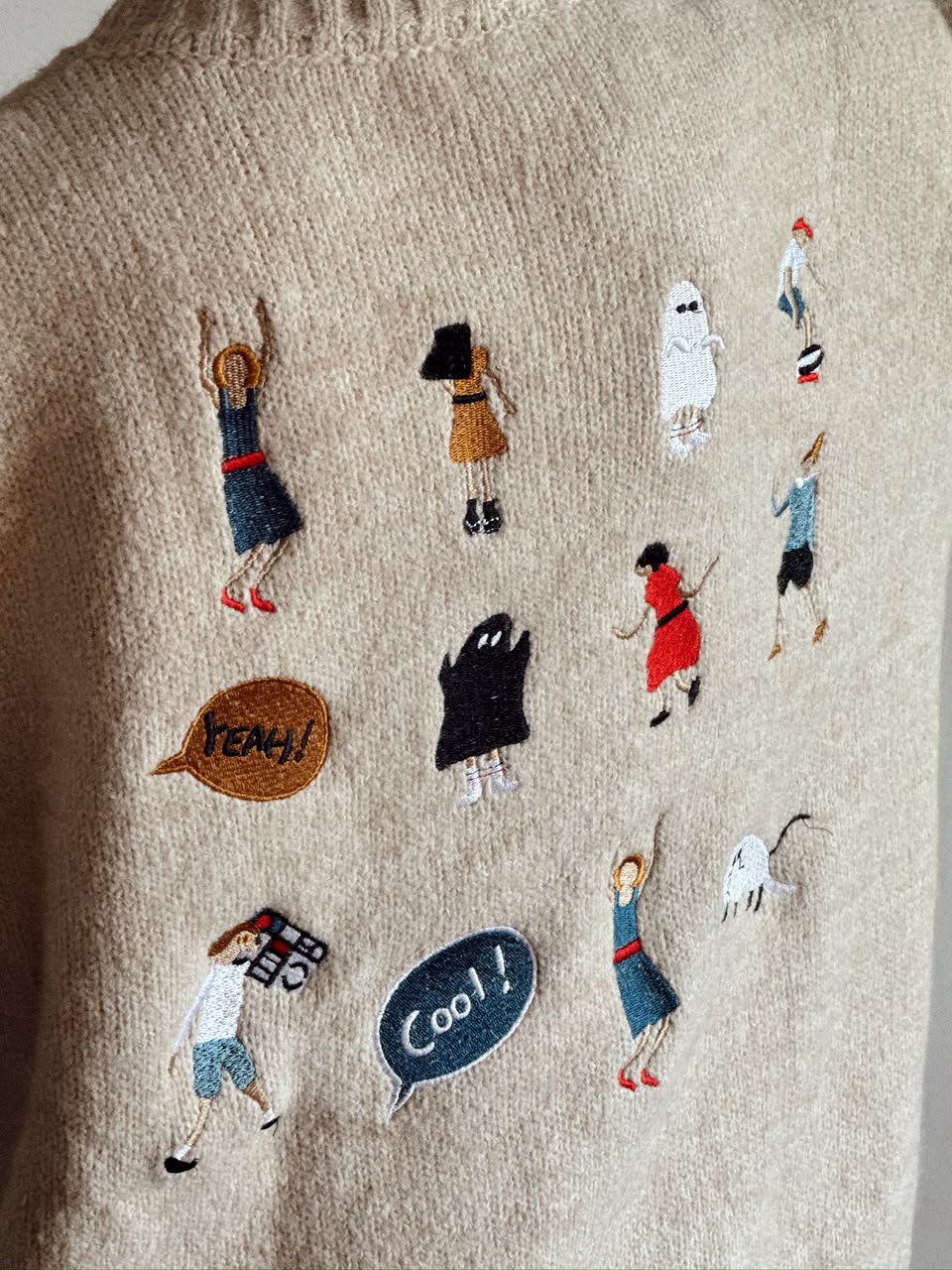 Beige Embroidered Graphic Sweater