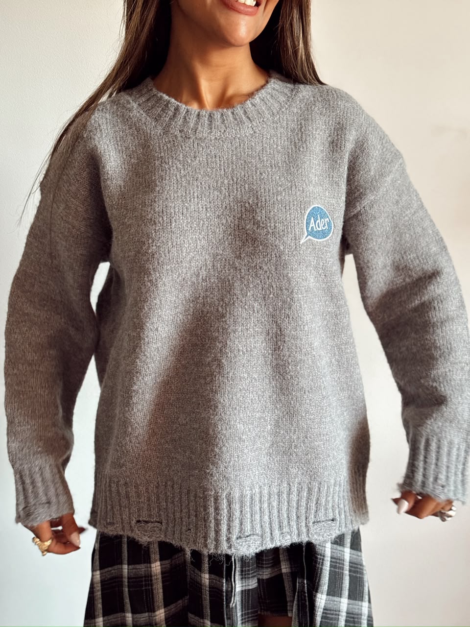 Grey Embroidered Graphic Sweater